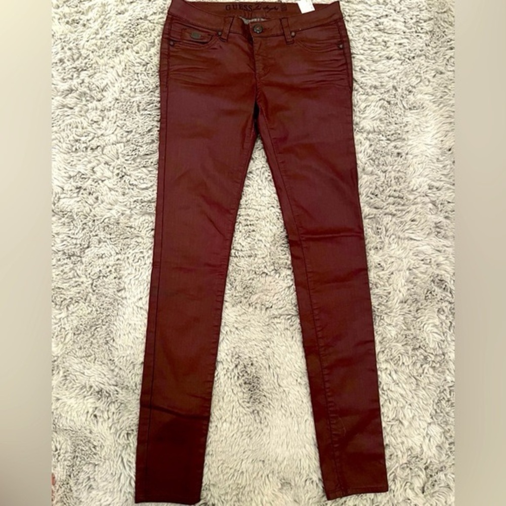 GUESS LOS ANGELOS BURGUNDY SHINY CRYSTAL STUDDED PANTS